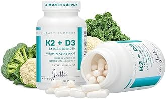 Vitamin K2 + D3 Extra Strength Supplement - 120 Capsules with MK-7 for Bone and Heart Health Support - Essential Nutrients for Calcium Absorption and Immune Function