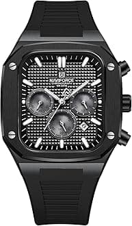 NAVIFORCE Mens Square Watches,Chronograph Analog Calendar Wrist Watch,Quartz Waterproof Watches for Men,Silicone Band