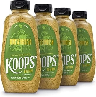 Koops' Horseradish Mustard – Bold and Zesty Horseradish Sauce, Gluten-Free, Kosher, Made in USA, From Quality Mustard Seeds – 12 Oz, Pack of 4