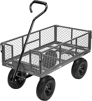 VIVOHOME Hand Trolley 400kg Capacity Durable Transport Cart with 10cm Pneumatic Tires and 180° Rotatable 80cm Handle Heavy Duty Metal Grids for Garden and Camping