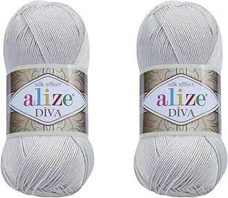 Diva Yarn 100% Microfiber Acrylic Yarn, 2 Skeins of 200gr, 767 Yds, Light Grey
