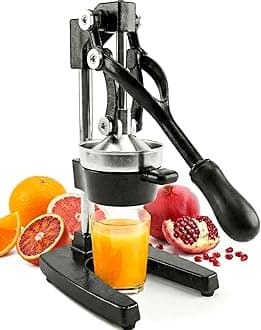 Eurolux Ultra-Premium Cast Iron Juicer | Extra-Large, Heavy Duty, Commercial Grade, Stainless Steel Manual Hand Press Citrus Squeezer For Fresh Orange Juice, Pomegranate, Lemon, and Much More (Black)