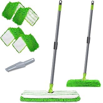 Microfiber Mops for Floor Cleaning, Double-Sided Dust Mop with 4 Reusable & Washable Mop Pads, Wet Dry Flat Mop with Extension Stainless Steel Handle for Hardwood, Vinyl, Laminate