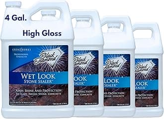 Black Diamond Stoneworks Wet Look Natural Stone Sealer Provides Durable Gloss and Protection to: Slate, Concrete, Brick, Pavers, Sandstone, Driveways, Garage Floors. Interior or Exterior. 4-Gallon.