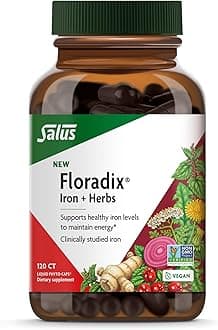 Floradix Iron + Herbs - Iron Supplement for Healthy Energy Support* - Supports Red Blood Cell Formation - Vegan, Non-GMO, Gluten-Free, Soy-Free - 120 Liquid Phyto-Caps