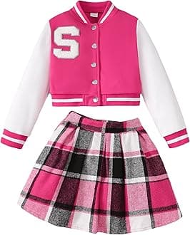 Girls 2 Piece Outfits Skirt Set Button up Jacket Sweatshirt and Pleated Mini Skirts Fall Winter Clothes Size 7-14Y