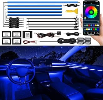 Acrylic Interior Car LED Strip Light with Wireless APP, RGB 18 in 1 with 175 inches 593 LEDs Fiber Optic Ambient Lighting Kits, 16 Million Colors Sound Active Function Car Neon Lights