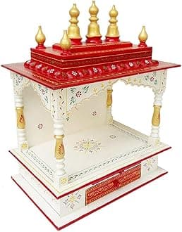 Kamdhenu art and craft Wood Home Temple (18 x 12 x 24 inch, Red & White)