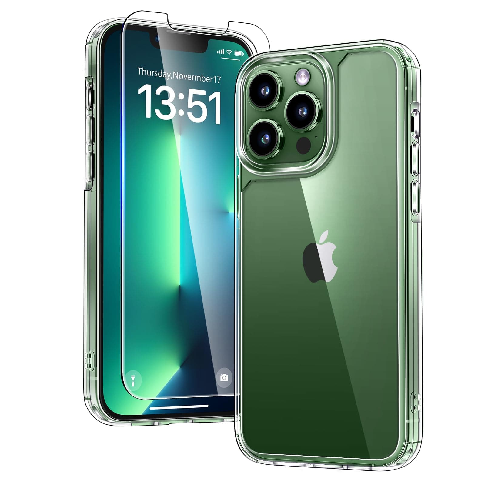 TAURI for iPhone 13 Pro Max Case Clear, with Screen Protector, [Not Yellowing][Military-Grade Drop Protection] Slim Shockproof Phone Case for iPhone 13 Pro Max 6.7 inch