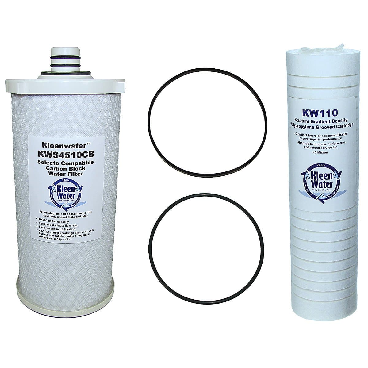 KleenWaterFilter Set, Carbon Block Filter plus Pre-filter, Compatible with Selecto Scientific MF 5/600 and SW 5/600 Foodservice System, Plus 2 O-rings