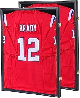 Grintus Jersey Frame Display Case Jersey Display Case Jersey Shadow Box with Uv Protection Acrylic and Hanger for Baseball Basketball Football Soccer Hockey Sport Shirt and Uniform,Black-2 Pack