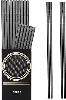 GLAMFIELDS 10 Pairs Fiberglass Alloy Chopsticks, Reusable Japanese Chinese Chop sticks Dishwasher Safe, Non-slip, 9 1/2 inches