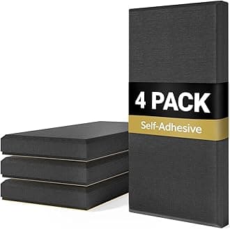 TONOR4 Pack Acoustic Panels Large Self-adhesive,23.6″ * 11.8″ * 2.05″ Fiberglass Sound Proofing Panels, Acoustic Wall Panels for Echo Absorbtion, Sound Absorbing Panels for Home Theater, Black