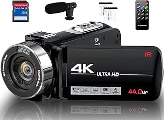 Camcorder 4K Ultra 44MP Vlogging Camera for YouTube 18X Digital Zoom Camcorder 3 inch IPS Night Vision IR with external microphone, driver, 2 batteries and 32G SD card