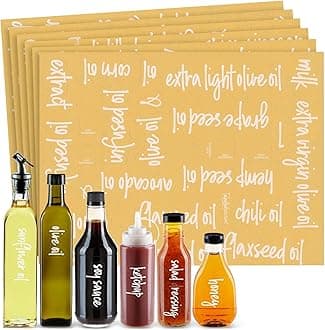 Talented Kitchen 132 White Script Oil and Vinegar Labels for Bottles, Clear Preprinted Condiments and Olive Oil Label Stickers for Squeeze Dispensers, Kitchen Pantry Organization