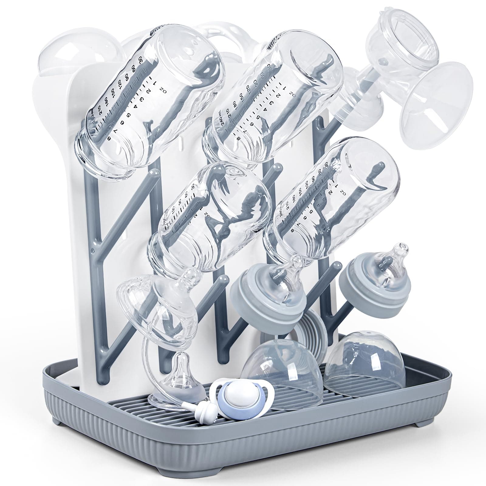 Bottle Drying Rack: Large Vertical Rack - Space Saving, BPA-Free Plastic, Up to 15 Bottles, Grey