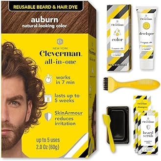 CLEVERMAN Auburn Hair & Beard Dye for Men - All-in-One Reusable Kit, Fast-Acting, Long Lasting, Ammonia-Free, Professional Quality for Hair, Beard & Gray Mustache - Semi-Permanent Extended