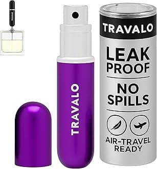 Classic HD Perfume Atomizer - Leak-Proof and TSA Approved for Air Travel - Reusable, Airtight, Easy-Fill Mini Pump Sprayer - Lightweight, Elegant Design w/Volume Window - Purple 0.17oz