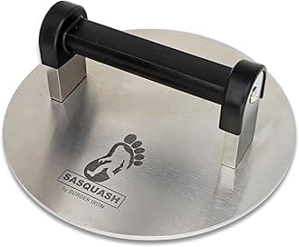 Sasquash Smash Burger Press, Bigfoot 8 Inch Burger Press, 3 Plus Pound Stainless Steel, Heavy Hamburger Smasher Tool, Round for Griddle, Grill, Flat Top, Sandwiches, Steak, Grilling Accessories