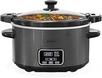4QT Programmable Slow Cooker with Locking Lid, Removable Ceramic Pot, 3 Heating Settings & Timer, Dishwasher-Safe, Dark Grey