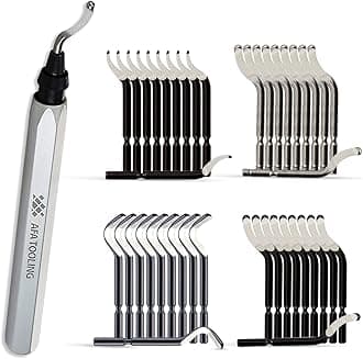 AFA Tooling - Deburring Tool Micro-Polished & Anodized Handle with 41 M2/M35 Cobalt HSS Blades, Deburring Tool 3D Printing, Reamer Tool for Metal, PVC, Copper Pipe, Plastic, Resin & 3D Printed Edges