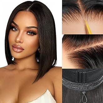 Bob Glueless Wigs Human Hair Pre Plucked Pre Cut 6x4 HD Transparent Lace Front Wigs Human Hair 150% Density Wear and Go Short Straight Wigs for Black Women No Glue Lace Closure Wigs 10 Inch