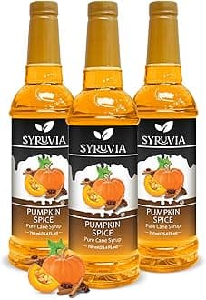 Syruvia Pumpkin Spice Syrup – 25.4 fl oz – Syrup for Coffee, Lattes, Shakes, Smoothies, Desserts – 100% Vegan, Gluten Free, Kosher (Pack of 3)