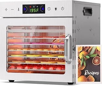 HOPERAN Food Dehydrator Machine with 8 Stainless Steel Trays – Digital Timer & Adjustable Temp Control for Jerky, Herbs, Fruits | Overheat Protection, BPA-Free, Includes Recipe Book