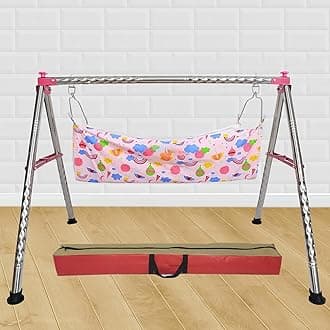 TRENDY CREATION HUB Foldable Cradles for 0 to 2 Years Baby Swing Cradle for New Born Baby Strong & Sturdy Cotton Jhula Palna Ghodiyu Hammock (Pink)