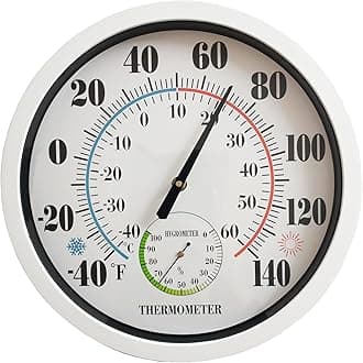 Indoor Outdoor Thermometer Large Numbers 12 Inch Wall Weather Thermometer Hanging Garden Decor Hygrometer No Battery Needed (White)