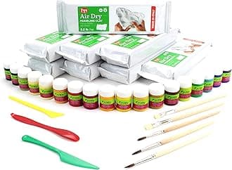 Pepy Premium European Air Dry Modeling Clay with 8 2.2 lb Bars of White Clay, Plus 19 Jars of Paint, 5 Brushes and 3 Sculpting Tools, Easy to Use Clay for Classroom and Crafts Projects