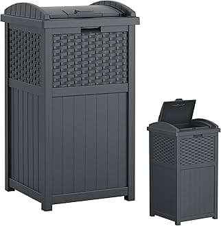 Suncast 33 Gallon Wicker-Style Hideaway Trash Can with Secure Latching Lid and Weather-Resistant Construction for Patio, Cyberspace Grey, Made in the USA