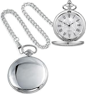 Smooth Pocket Watch Alloy Steel Quartz Roman/Arabic Numerals with 37cm Chain for Father's Day Xmas Best Gifts