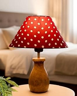 Homesake Dovel Pot, Modern Led Table Lamp With Shade, Wooden Base Modern Fabric Lampshade For Home Office Cafe Restaurant, (Red Dot)