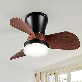 SUNMORY Ceiling Fans with Lights and Remote, 22 inch Low Profile Ceiling Fan with Light, Modern Flush Mount Ceiling Fan for Bedroom/Kitchen/Dining Room/Patio, 6 Wind Speeds, Dimmable, Walnut Color