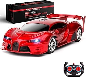 Remote Control Car Rechargeable High Speed 1/18 RC Cars Toys for Boys Girls Vehicle Racing Hobby with Headlight Christmas Birthday Gifts for Kids (Red)