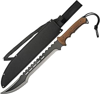 SZCO 25" Desert Storm Scimitar Machete – Full Tang Sawback Machete with 18" 420 Stainless Steel Blade, ABS Handle, Nylon Sheath & Lanyard for Camping, Hunting & Outdoor Use