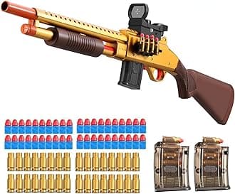 Kyliandi Pump Shotgun Toy Realistic Barrel Shell ejecting Foam Blaster Gun Soft Bullet Sniper Rifle with Scope Dart Pellet Shooting Game for Boys Teens Adults Gifts Age 8-14 Year Old (Gold)