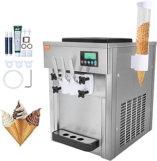 VEVOR Commercial Ice Cream Machine 20L/h 1800W 3 Flavors, Italian Ice Maker Hopper 2x4L, Pre-Refrigeration, Automatic Cleaning, for Yogurt Coffee Snack Bar Restaurant Supermarket