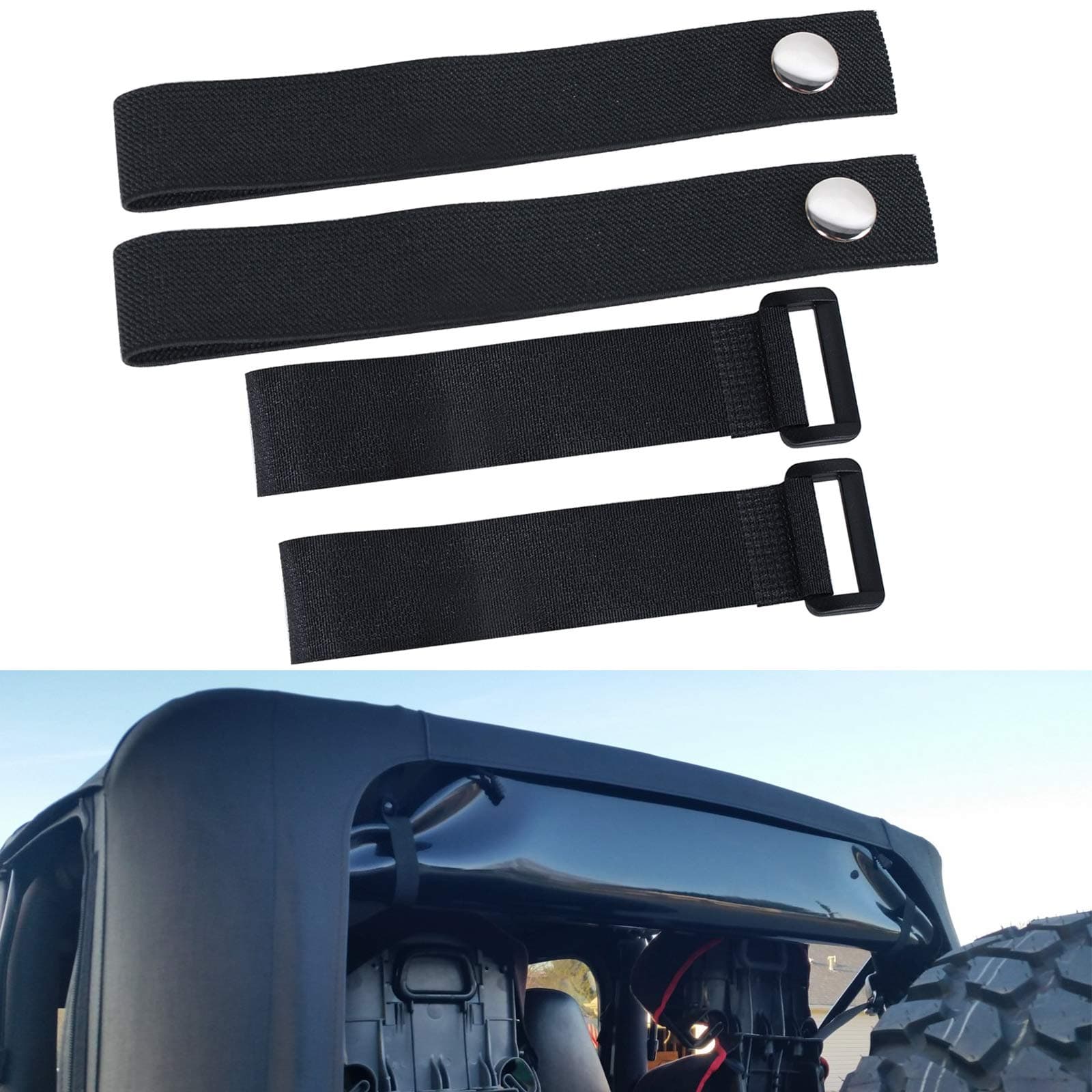 Durable Tie Down Straps Soft Top Window Straps for 2007-2018 Jeep Wrangler JK JKU YJ TJ JL JLU Unlimited Sports (4 Pieces Tiedown Adjustable Straps)