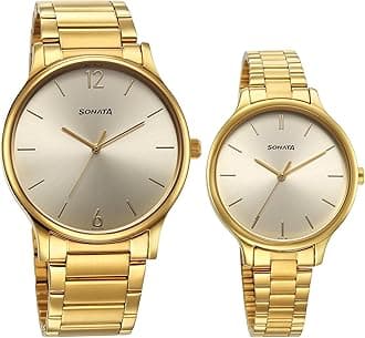 SonataSonata Pair Quartz Analog Champagne Dial Stainless Steel Strap Watch for Couple_7710587050YM01