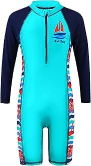 HUAANIUE Boys Swimming Short Sleeve Swimsuit 3-12Y Kids One Piece Swimwear Navy Sun Protection 50+ Swim Clothes UPF Warm Sportwear Costume Summer Surfing