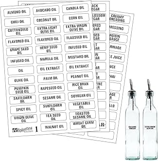 Talented Kitchen 114 Oils, Vinegars & Liquids Label System: 114 Names of Oils, Vinegars, Sauces Syrups & Blank Labels. Clear Sticker, Black Font. Preprinted Stickers