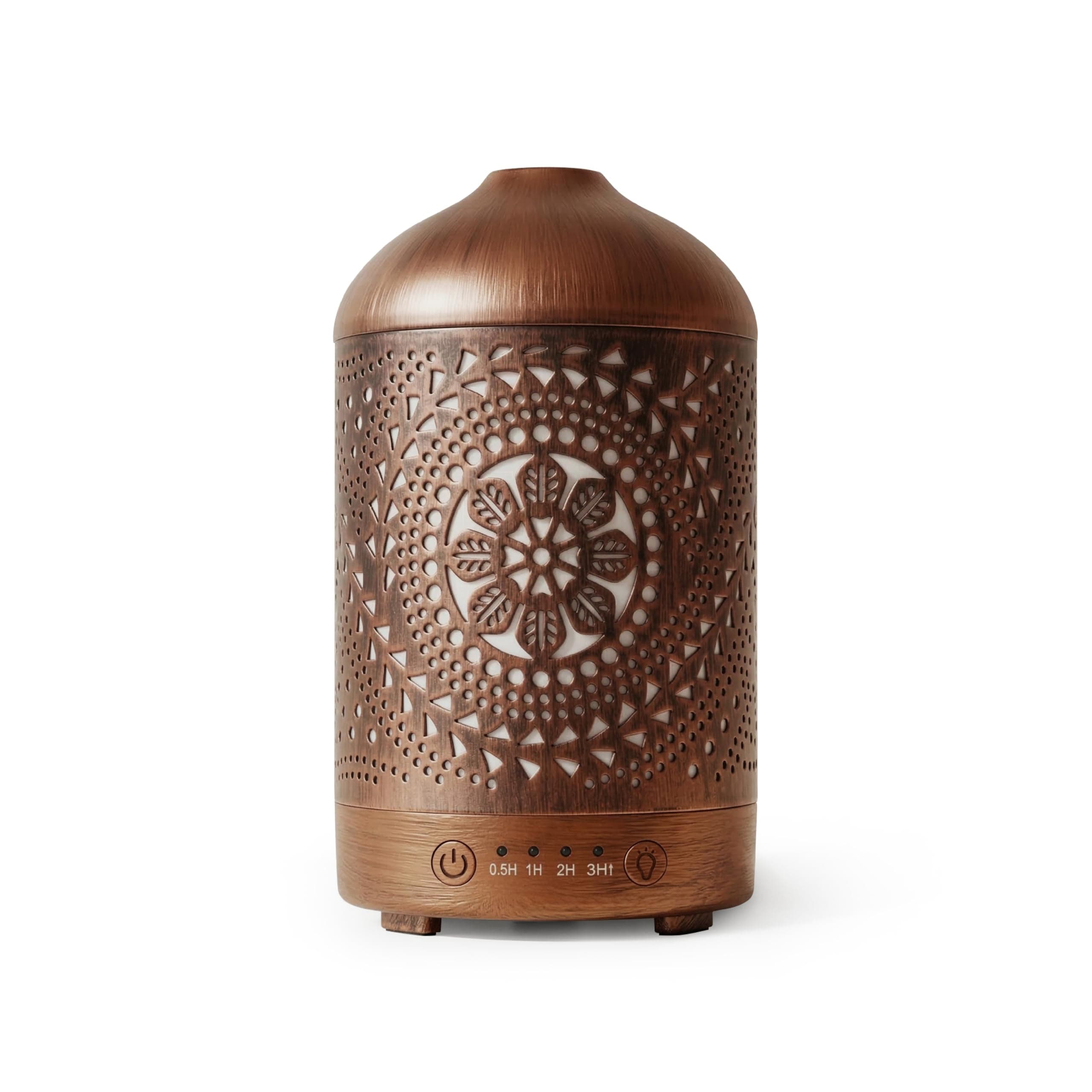 Essential Oil Diffuser Metal Diffuser 100 ml Timers Night Lights and Auto Off Function Home Office Humidifier Aromatherapy Boho Decor Gift