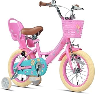 Glerc Maggie 12 14 16 20 Inch Kids Bike for 2-13 Years Old, Girls Bicycle with Doll-Seat & Basket & Stabilisers & Kickstand, Multiple Colors