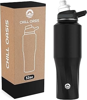 Water Bottle | Compatible With Popular Flavor Cartridges | BPA Free, Leak Proof, Double-Walled Vacuum Insulated Stainless Steel, and Dishwasher Safe | Cold for 24 Hours (Black, 32oz)