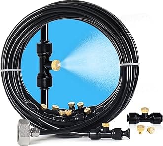 Bonviee 26FT Misting Cooling System for Patio, Garden, Greenhouse, Trampoline - 8 Mist Nozzles + 3/4" Brass Adapter - Outdoor Misters with Cooling Mist