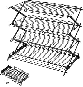 Geesta 2/3/4-Tier Upgraded Collapsible Cooling Rack with Adjustable 3 Setting Design Stackable Roasting Cooking Drying Wire Cooling Rack for Cookies Baking Gifts for Women