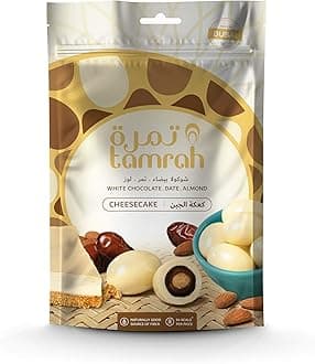 Tamrah Cheesecake Chocolate Zipper Bag, 100g | Decadent Date & Chocolate Combo with a Cheesecake-Flavored Chocolate Coating and Almond Filling | A Luxurious Treat for any Occasions