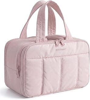 Travel Toiletry Bag, Puffy Large Toiletry Bag for Women, Lightweight Cosmetic Makeup Bag Organizer with Handle for Traveling, Accessories, Essentials, Toiletries (Pink)